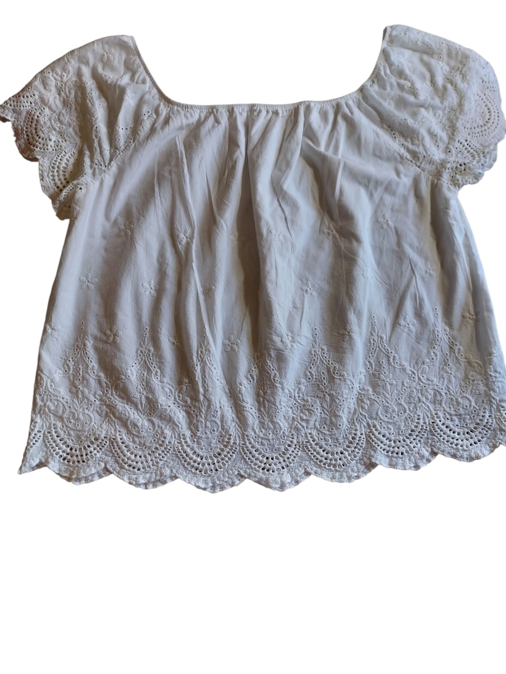BKK Chance White Eyelet Embroidered Peasant Blouse 3X Boho Cottagecore Top - Picture 4 of 7